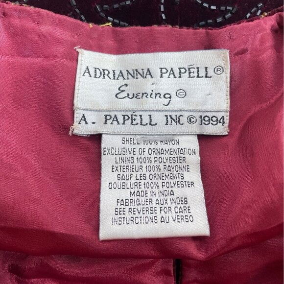 Vtg Adrianna Papéll Women’s Red Volero Velvet with Sequin Beads Sz XS - Picture 8 of 9